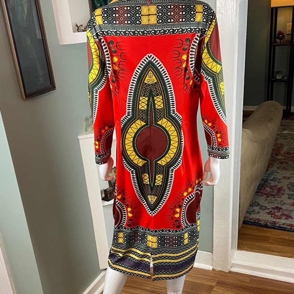 Red Dashiki African Style Midi Sheath Dress XXL XXLarge Volup Bodycon Plus Size - Picture 10 of 13